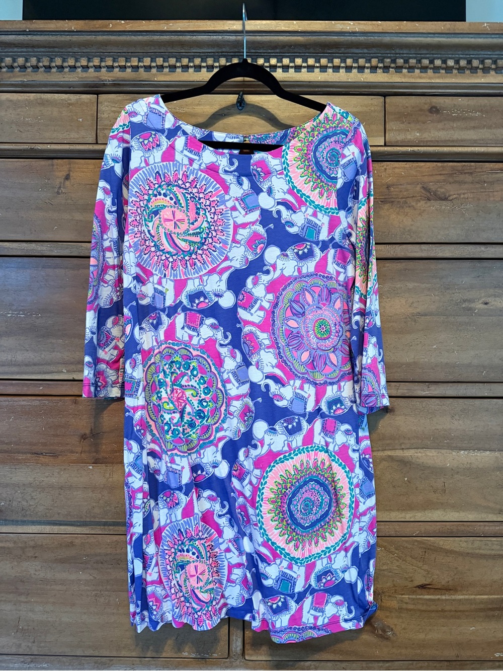 Lilly Pulitzer Navy Pink Multi Elephant Print Shift Dress
